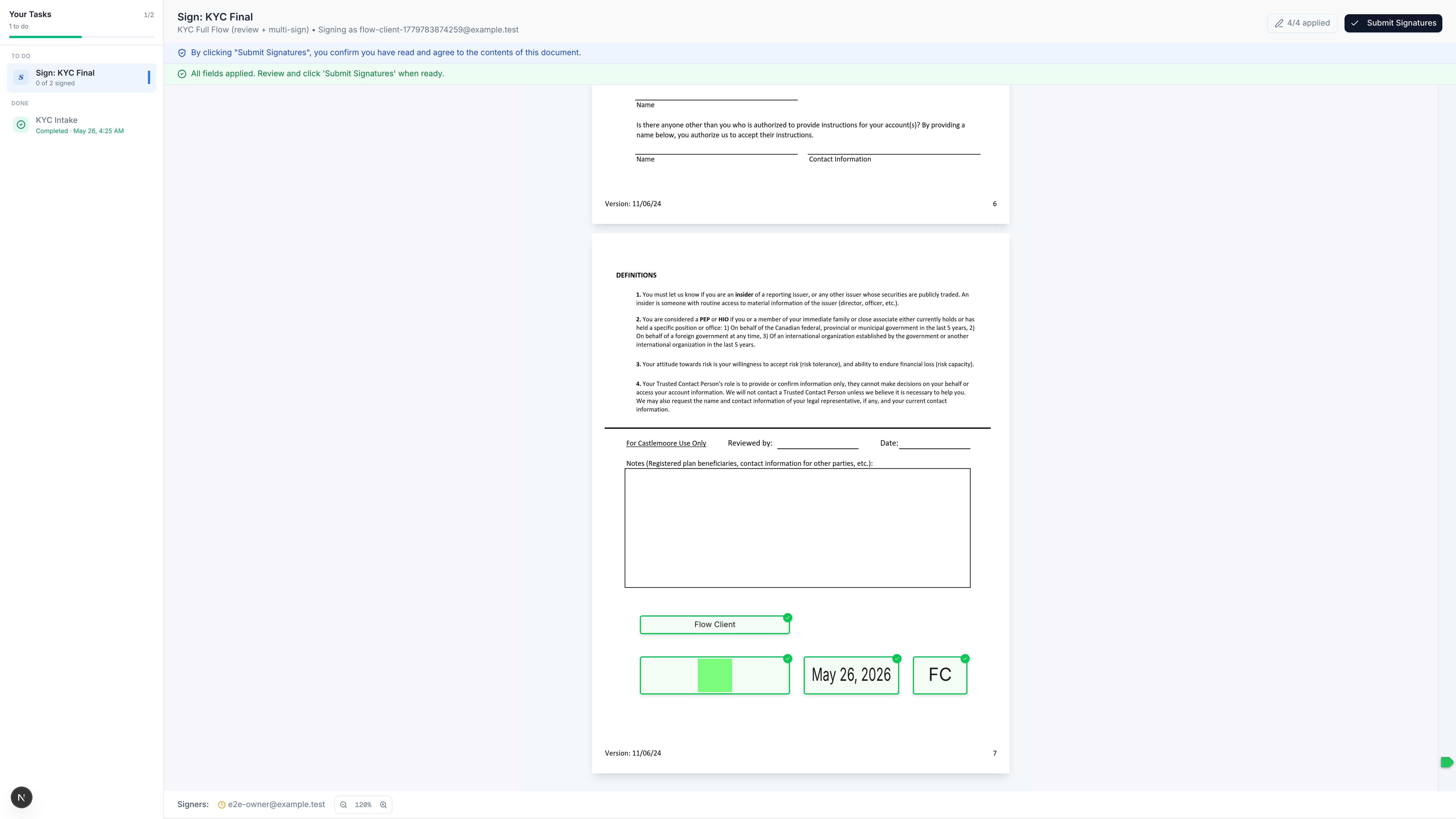 Client signing a generated KYC bundle